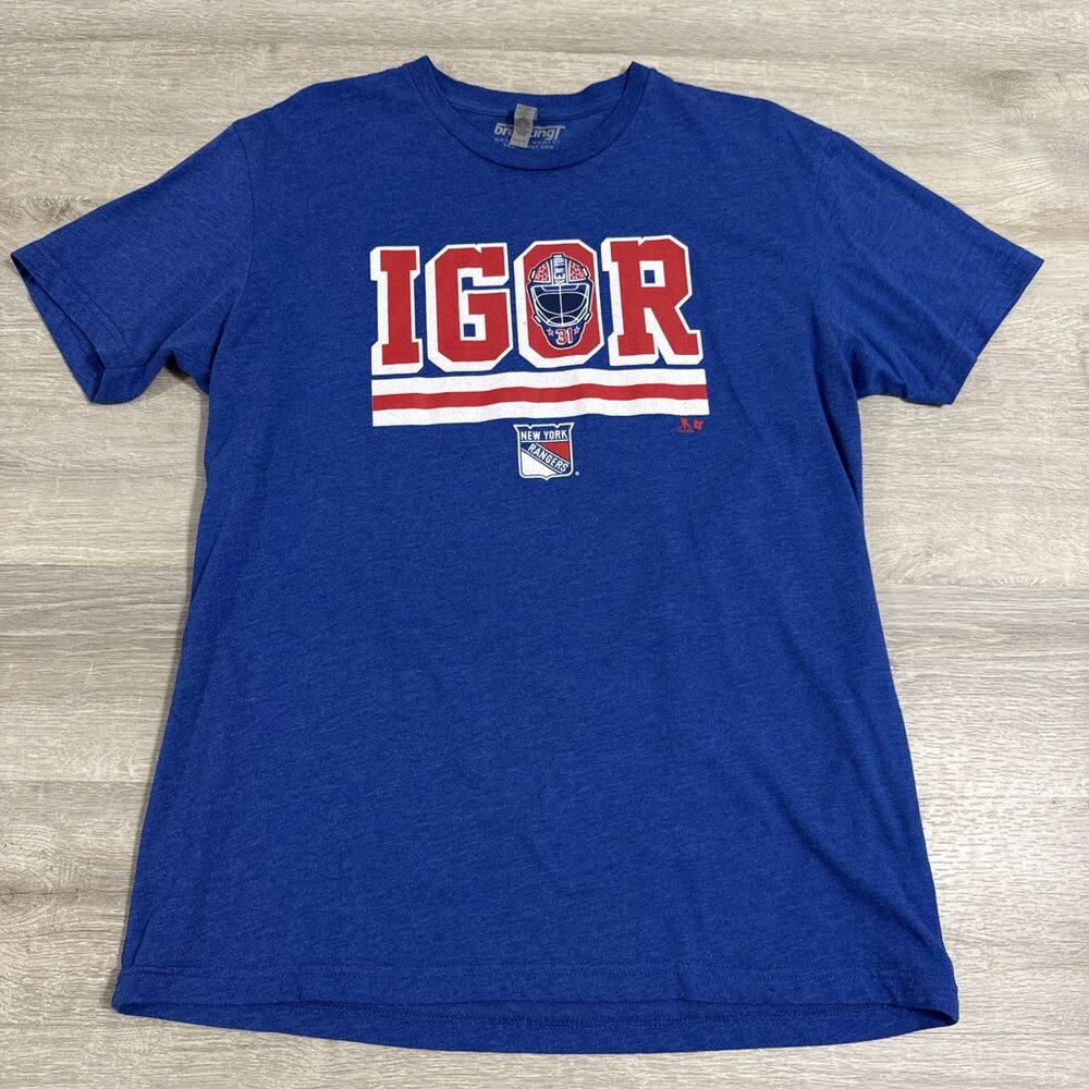 New York Rangers Shirt Igor Shesterkin Goalie Men's Blue Large Cotton Blend